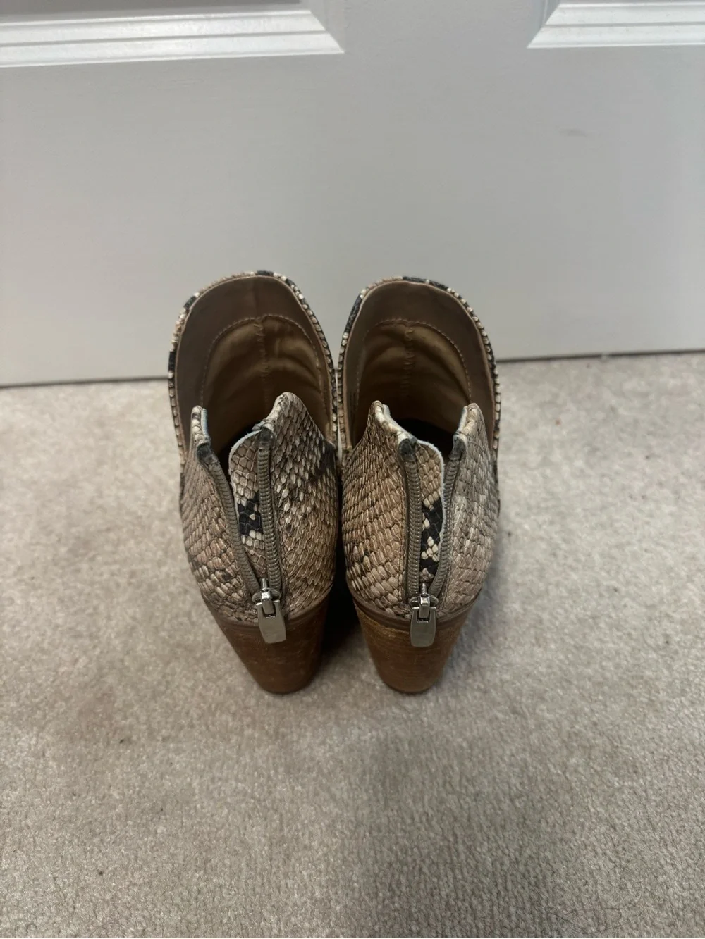 Steve Madden Beige & Black Snake-Print Ankle Booties